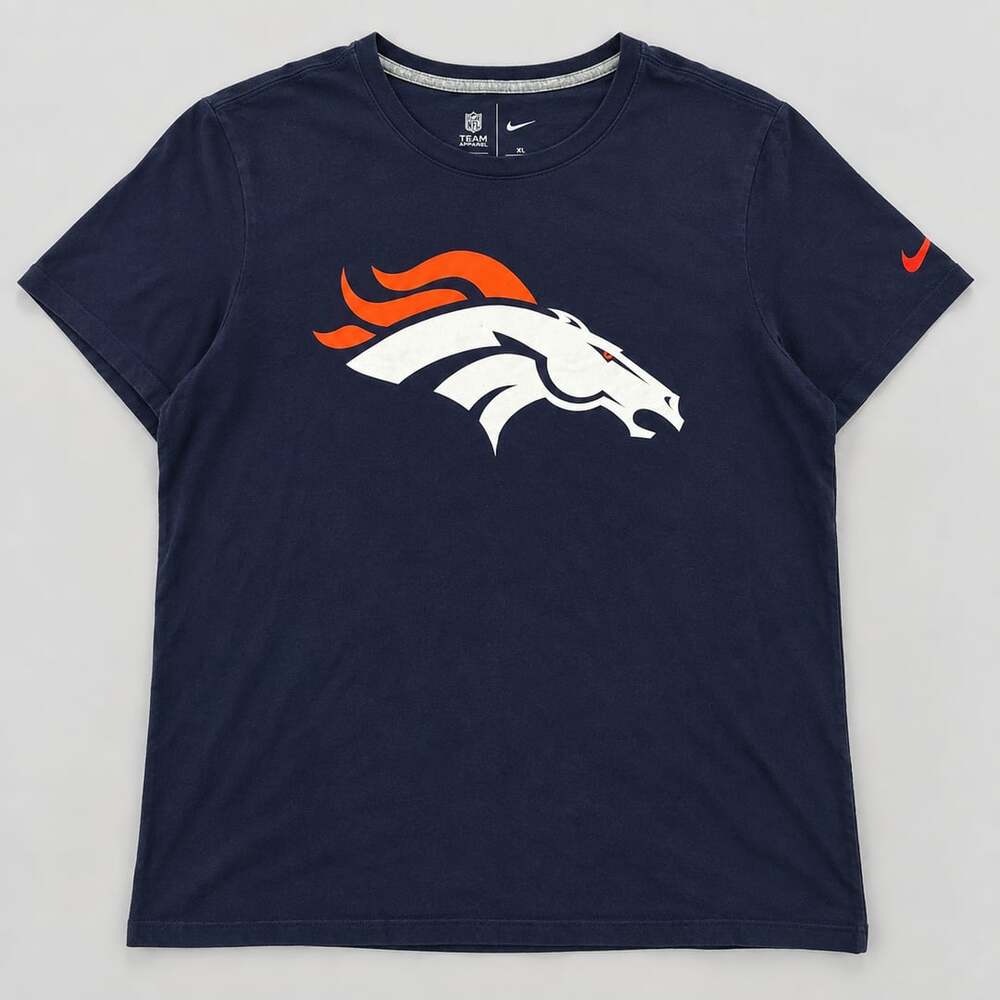 Denver Broncos Nike NFL T Shirt Men’s XL Navy Blue Orange Horse Logo